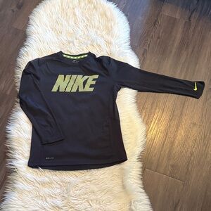Nike Kids Black and Neon Green Long Sleeve Tee